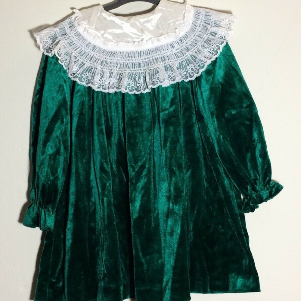 Vintage Green Lush Velvet Dress Satin Lace 5